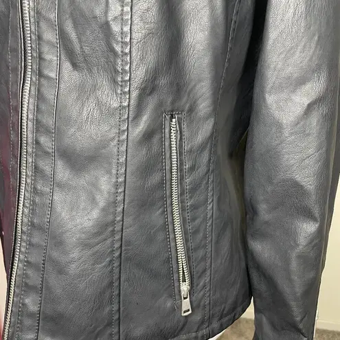 Baccini Women's Faux Leather Aviator Jacket Black Fur Collar Full Zip Size Large