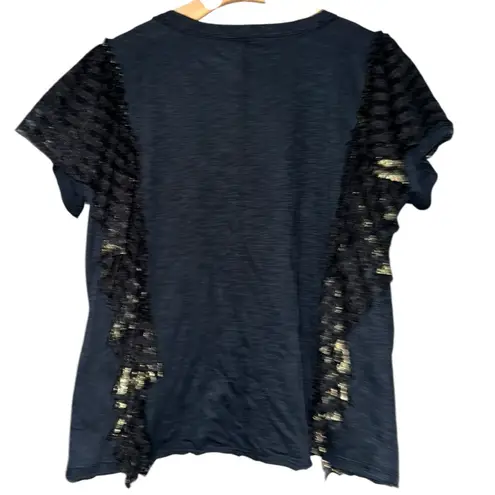 Pilcro Women’s Size XS Black Golden Hour Solstice Butterfly Lace Trim T