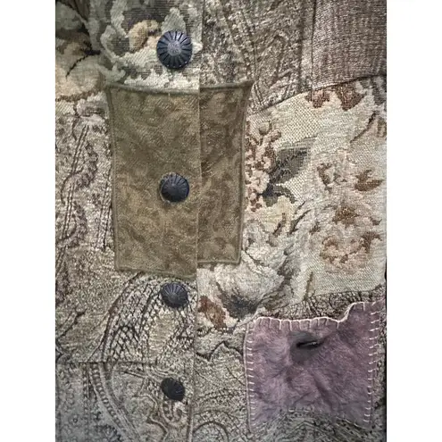 Vintage Boho Chic Patchwork Tapestry Work Coat Large Effortless Artsy Large Gold