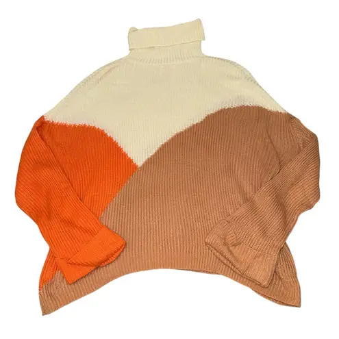 Pink Lily  Colorblock Orange cream tan turtleneck sweater women’s size XL - Image 2