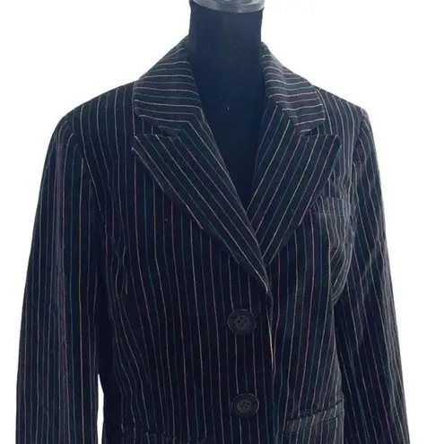 Caslon women's multi color striped black VELVET BLAZER JACKET size Large Petite