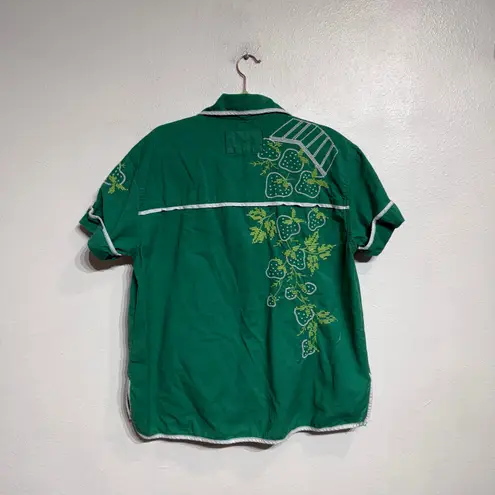 Free People  Green Strawberry Embroidered Shirt Sz S