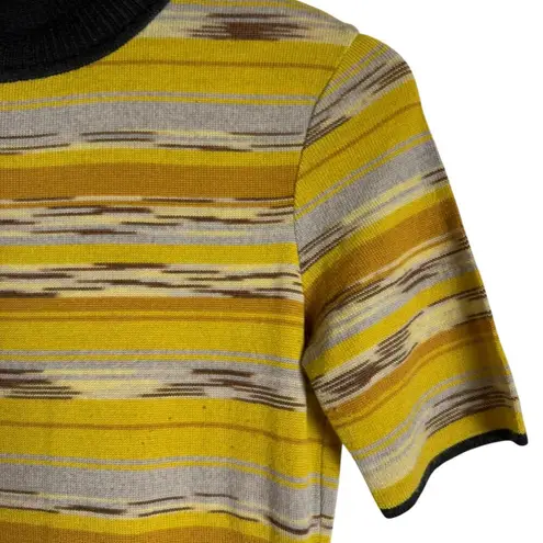 Missoni Vintage Wool Black Yellow Striped Turtleneck Short Sleeve Dress Size S