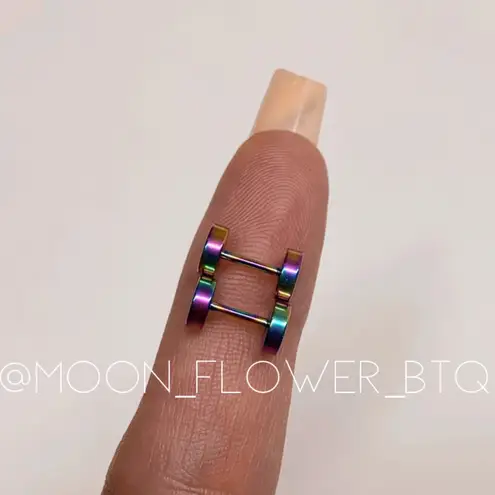 Rainbow Stainless Steel Flat Barbell Earrings 6mm Purple