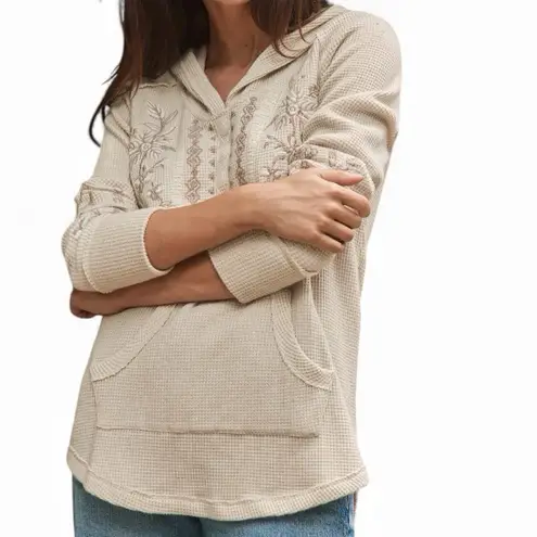 Johnny Was metallic threaded embroidered thermal waffle hoodie NWT