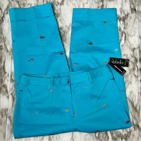 Rafaella Women Bright Blue Pants with Embroidered Sunglasses Cuffed Hems Vacay