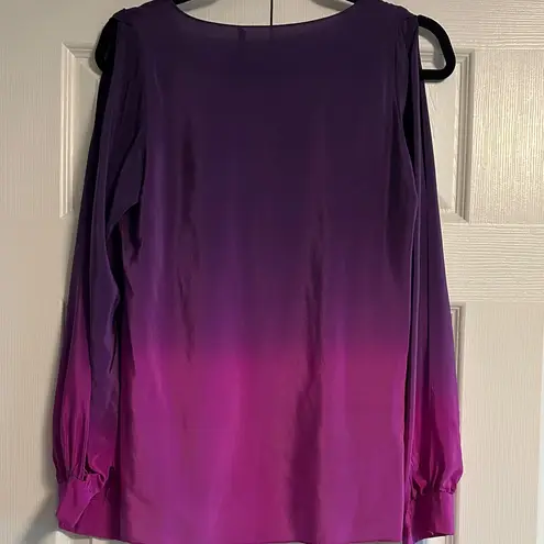 JayGodfrey Purple and Pink Ombre V Neck Open Arm Silk Blouse Size 2