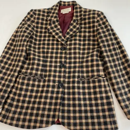 Petite Sophisticate Vintage Neutral Plaid Blazer