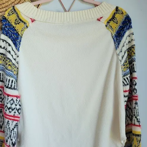 Free People , New Fairground Ivory Thermal Knit Sweater Sleeve Top Size Medium