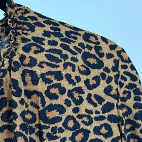 Leopard Peplum Blouse Long Sleeve Boho Chic Flowy Tiered Hem Top Women’s Small Brown