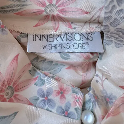 Vintage ‘80s Inner Visions by Ship ‘n Shore Cream Floral Print High Neck Blouse Pink Size L
