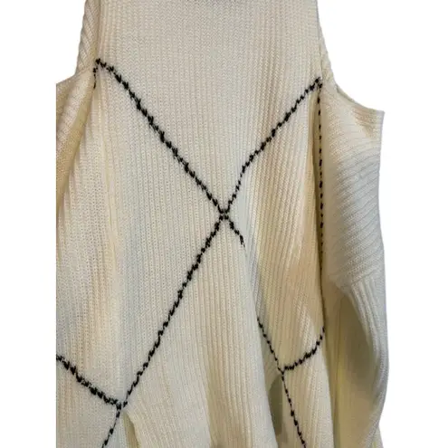 SheIn  White Diamond Print Cold Shoulder Asymmetrical Hem Knit Sweater Women Sz M