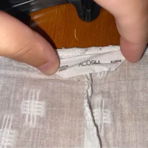 ACOS&A White Textured Top Blouse Colored Ruffled Sleeve Women’s XL Cotton Tassel