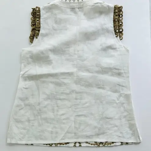 Maison Common Embroidered Linen Eyelet Cream Sleeveless Top Size 40 Beach Yacht Tan Size M
