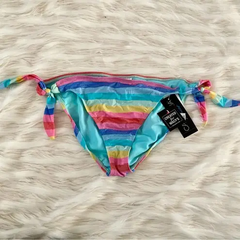 California Waves Pastel Rainbow Stripes Glitter Tie Sides Bikini Bottoms Sz XL