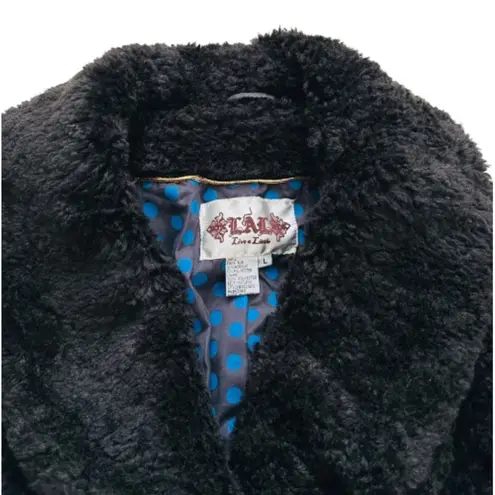 Live a Little LAL Black Faux Fur Teddy Shawl Collar Pockets Jacket Coat Size Large NEW