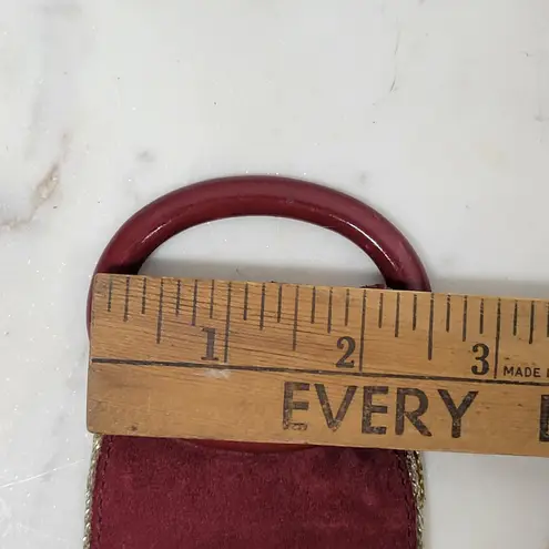VTG Yves Saint Laurent Suede Belt 75/30 Burgundy Red Bakelite Buckle Gold Trim