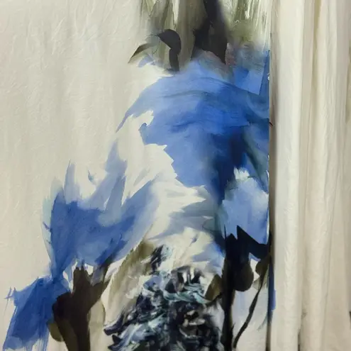 Milly White and Blue Plunge Neck Sleeveless Gown