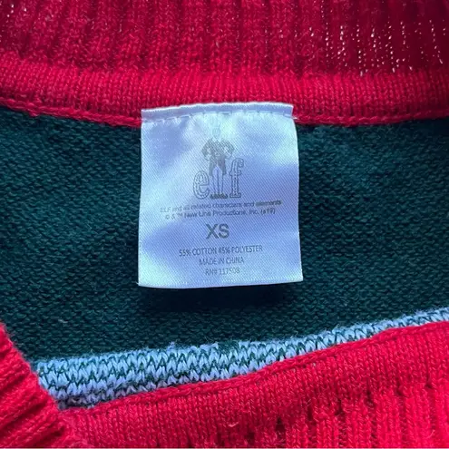 Elf Red and Green Christmas Crewneck Sweater with Festive Design Size XS
