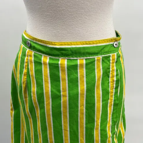 Vintage 80s Striped Wrap Front Skort Patterned Cotton Lime Green Yellow Womens M Size M
