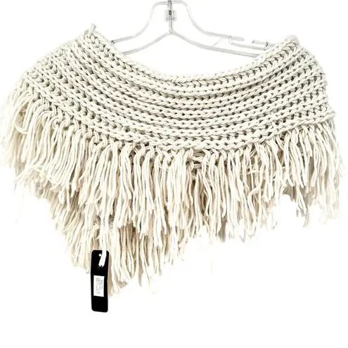 A & O International Crochet Boho Scarf Women's Cream Shoulder Wrap Fringe Chunky
