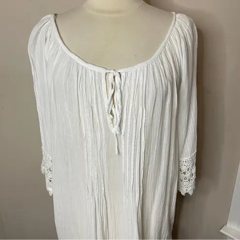 Blue Island White Crochet Trimmed Tunic Dress / Coverup, Medium