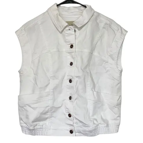ANYBODY NWOT Button Down Denim Vest White Size Small Elastic Stretch Hem Pockets