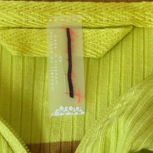 Striped Ribbed Pullover Crop Top Mustard Yellow Funnel Neck Long Sleeve Size XS