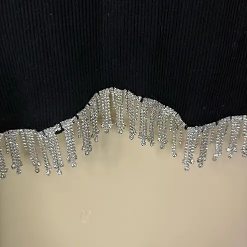 Sincerely Jules Size XL Ribbed Knit Crop Top Embellished Jewels LS Black Silver