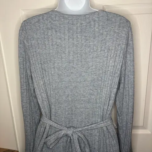 Julia Jordan Gray Criss Cross Tie Front Ribbed Knit Midi Dress Sweater 12 NWT