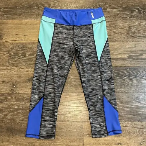 RBX Black & Gray Heathered Workout Leggings w/ Blue Panels Size L Size L