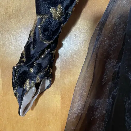 Handmade Vtg 80s Black Gold Burnout Velvet Floral Formal Dress Size S/M Gothic Glam Witch