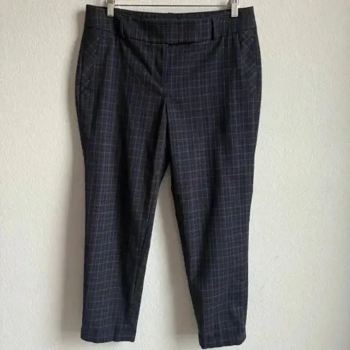 Loft  Women’s Marisa‎ Straight Career Casual Navy Brown Plaid Ankle Pants Size 8