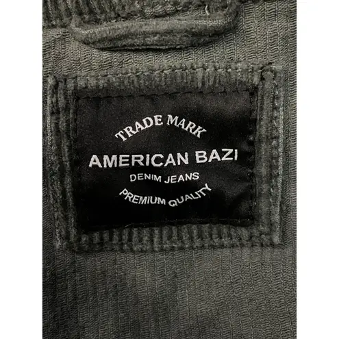 American Bazi Jacket Womens 1X Green Corduroy Hooded Zip Cropped Flap Pockets