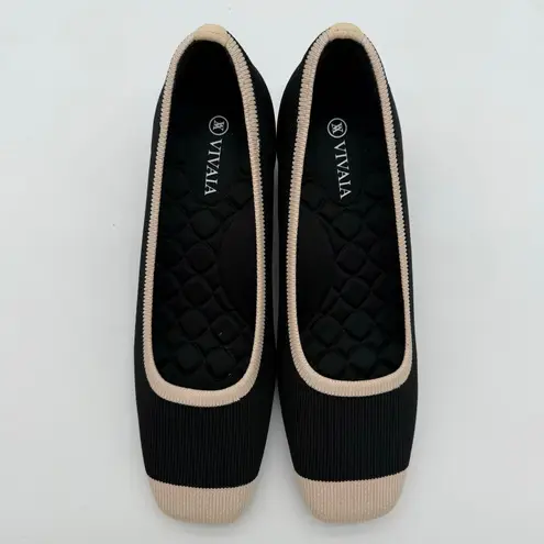 Vivaia Melody Pro Square Toe Chunky Heel Old Money Knit Comfort Black Ivory 7