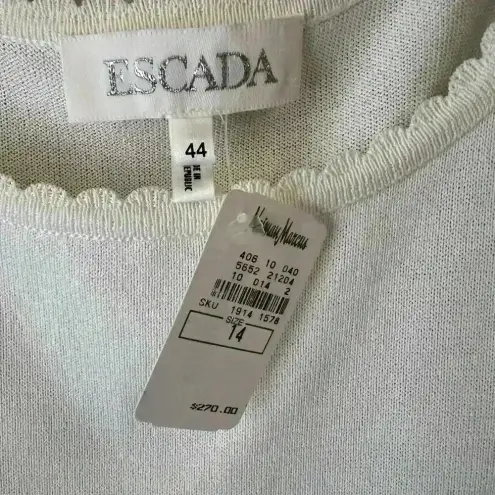 Escada dead stock vintage white scoop neck scallop hemmed warm white knit top Size L