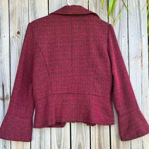 Victorian style blazer jacket pleated ruffles shoulder pads bell sleeves tweed Red Size 10P