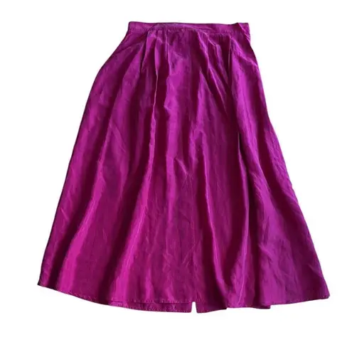 Vintage Silk Button Front Midi Skirt Magenta Pink The Limited size 12 Medium