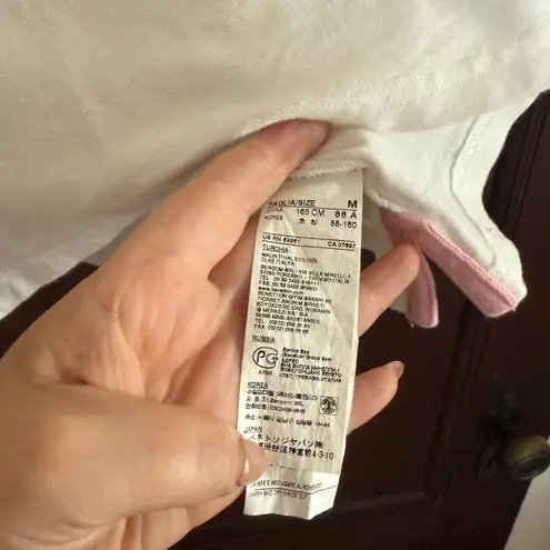 United Colors Of Benetton Y2K Vintage | Pink Piping Trim White Polo Shirt Medium