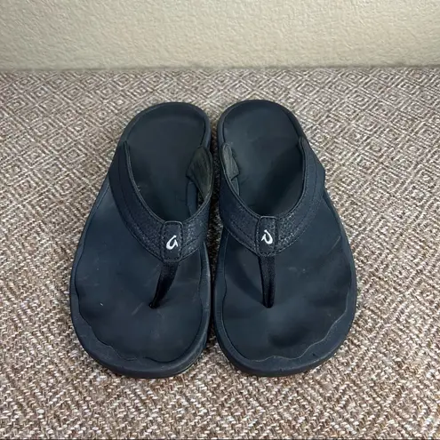 OLUKAI OHANA Travel Beach Comfort Walking Flip Flop Black Sandals Womens Sz 10