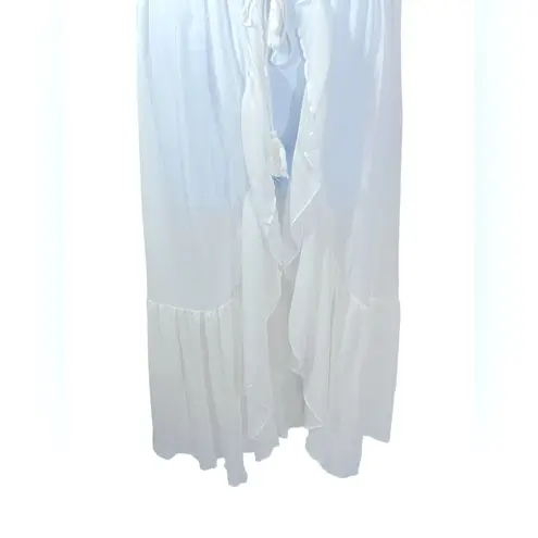 SheIn  White Sheer Long Ruffle Accent Bridal Robe or Beach Cover Up Size Large