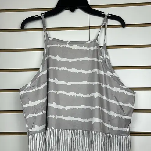 Womens Halter Type Crew Neck Patchwork Casual Summer Dresses with Sleeves Sz XL Gray