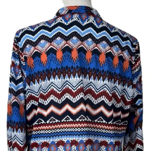 Absolutely Famous Popover Top Split Neck Tab Sleeves Blue Women’s Size Large