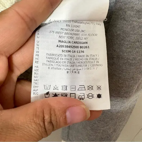 Moncler Maglia Cardigan Zip Hoodie Gray White Trim Made in Italy Size L