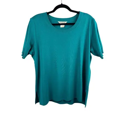 Misook Women’s Exclusively Size 1X Teal Short Sleeve Blouse