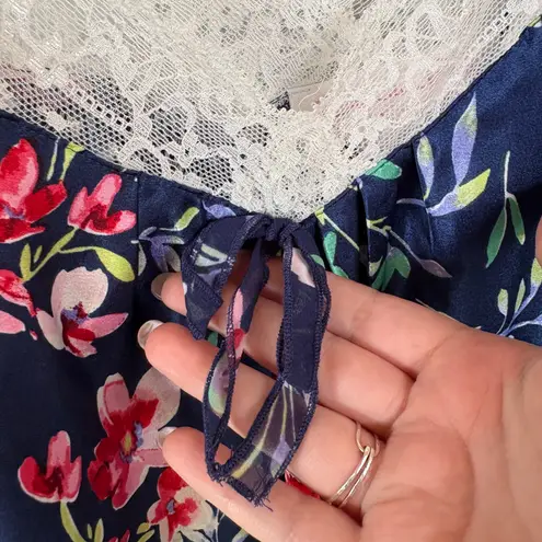 Oscar de la Renta Pink Label Floral Silky Nightgown Navy Lacy Sexy Dress Medium