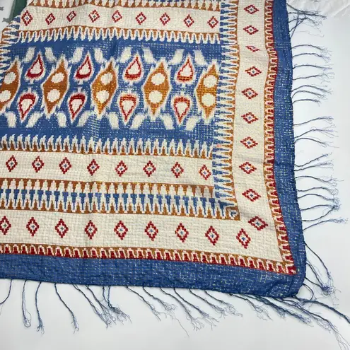 Fringe Scarf Square Southwestern Pattern Blue White Lightweight FLAWS Stripes