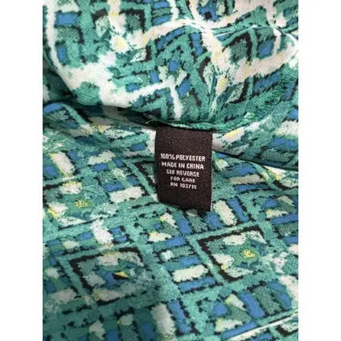 Zac & Rachel Green/Blue Geo Print Chiffon Long Tab Sleeve Blouse Size XL Wrap Blue