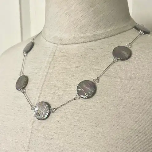 Silver tone abalone disc necklace