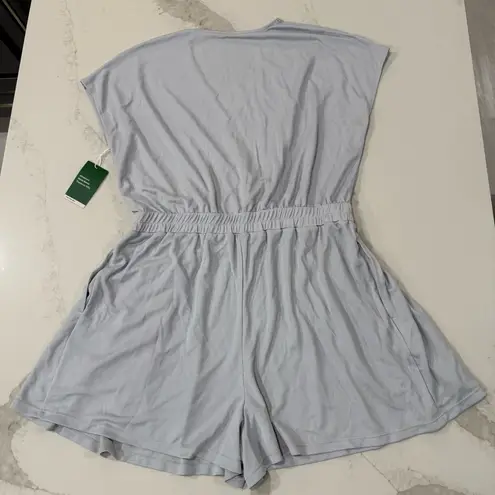 Halara NWT V-Neck Short Sleeve Pocket Waffle Casual Romper Women’s XL Quiet Blue